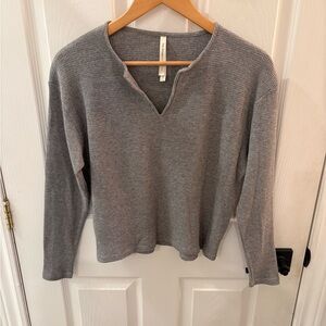 Babaton Gray Long Sleeve Waffle Knit Top
